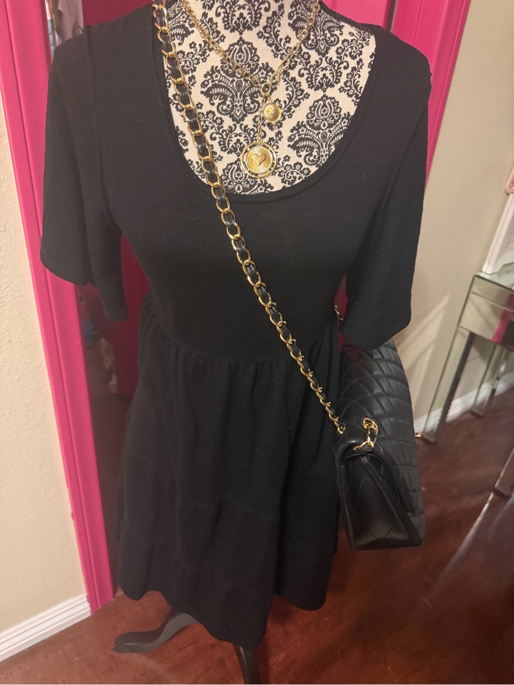 Classic Black Baby Doll Dress with Scoop Neck size Small